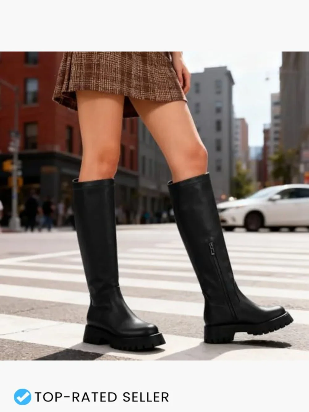 Chunky Platform Knee High Boots Round Toe Side Zipper Fall Fashion